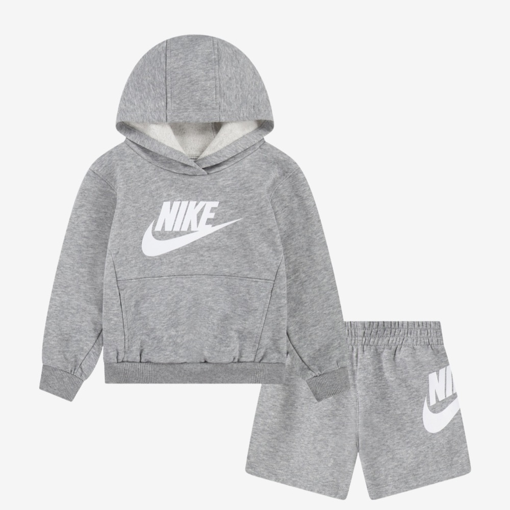 Nike Kids Grey Hoodie and Shorts Set with White Logo